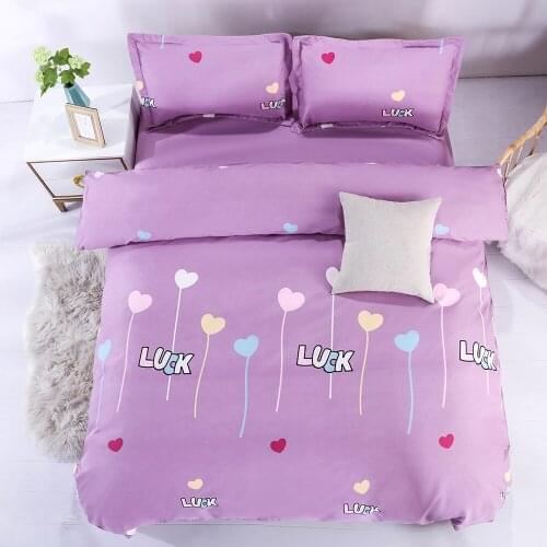 Cartoon Bedding Set 4PCS Love Printed Purple Duvet Cover Set Queen Double Size Pillowcase Flat Ruffle Bed Sheet Soft Bedclothes