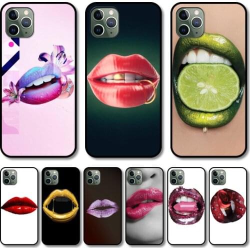 Colorful lips Phone Case cover For iphone 12 pro max 11 8 7 6 s XR PLUS X XS SE 2020 mini black cell shell
