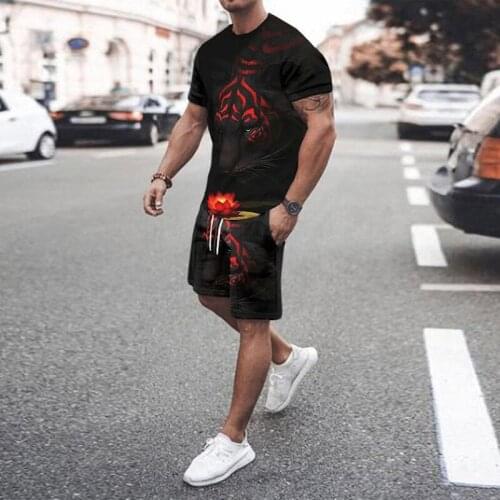 Mens T-shirt Mens and Womens Casual Two-piece Suit Trendy 3D Digital Printing 2021 Summer New Sports Mens Suit