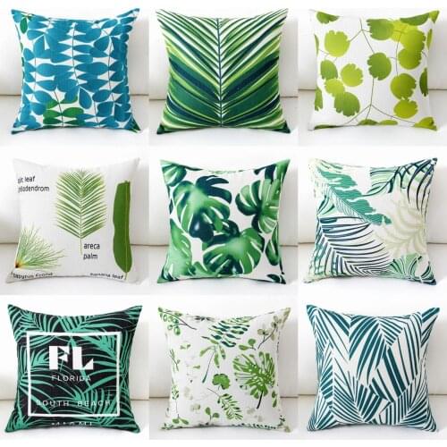 Green leaf pattern Pillow Case Throw Pillowcase Cotton Linen Printed Pillow Covers For Office Home Textile