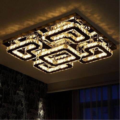 New rectangular led living room ceiling lamp modern simple stainless steel crystal bedroom lamp restaurant lights fixture lamps