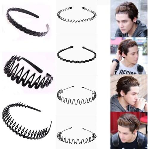 HOT Men Women Hair Hoop Metal Headband Sport Running Gym Wave Hair Head Band Metal High Elastic Black Hairband Hair Accessories