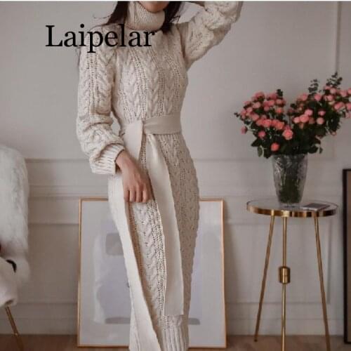 Laipelar Autumn Winter Europe and United States Vintage womens wool dress thickening knit dress Casual Knitted Sweater Dresses