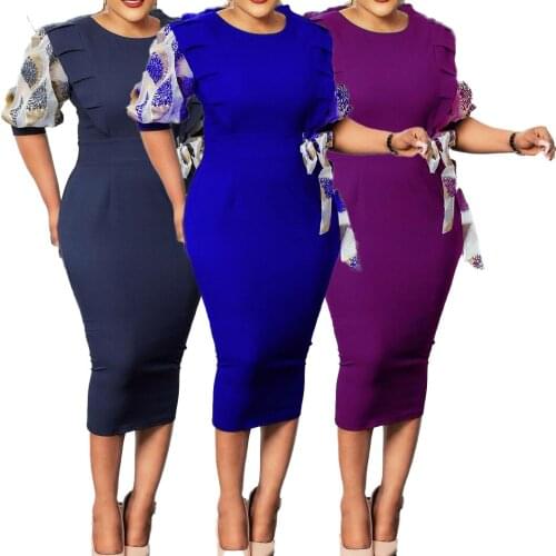 African Dresses for Women Polyester 2021 Summer African Women Short Sleeve Solid Color Dress African Clothes Women