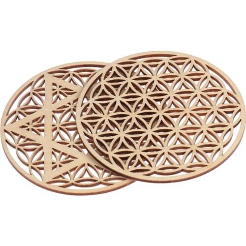 1PC Chakra Flower of life Natural Symbol Wood Round Edge Circles Carved Coaster For Stone Crystal Set DIY Decor