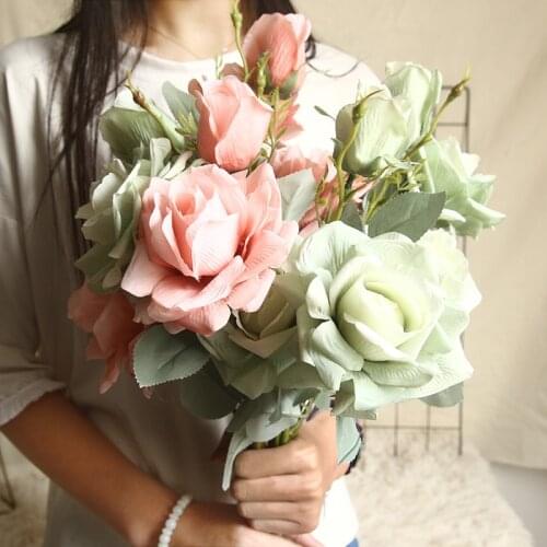 3 Heads Silk Flowers Rose Simulated Flower Home Decoration Wedding Holding Flower Road Leading Arch Flower Wall Fake Flower