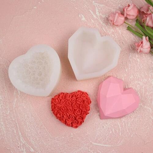 Love Heart Silicone Handmade Candle Mold DIY Aromatherapy Soap Molds Roses Valentines Day Chocolate Cake Fondant Sugar Mould