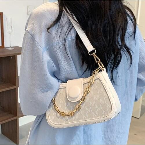 Retro Letter PU Leather Armpit Baguette Crossbody Bag for Women 2021 Chain Shoulder Handbags and Purses Female Travel Totes