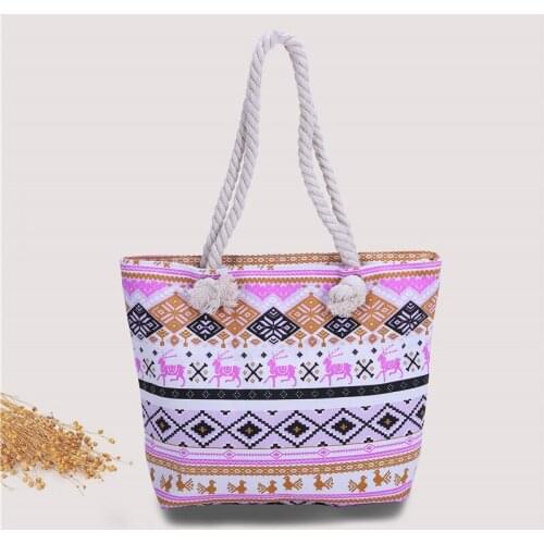 Ethnic Animal Pattern Shoulder Bag High Capacity Sandy Beach Tote Bag Fashion Beautifully Canvas Polyester Fashion Handbags