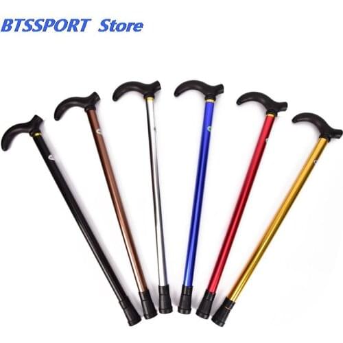 Telescopic Walking Stick Cane Hiking Rubber Tips 6 Grade Alpenstock for Elderly Aluminium Body Climbing Equipment