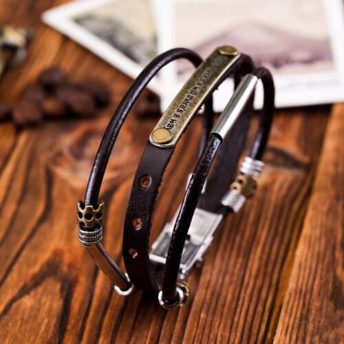 Vintage Multi-Layer Cowhide Stainless Steel Buckle Bracelet for Men Classic Jewelry Accessories Gift Charm Handmade Multilayer