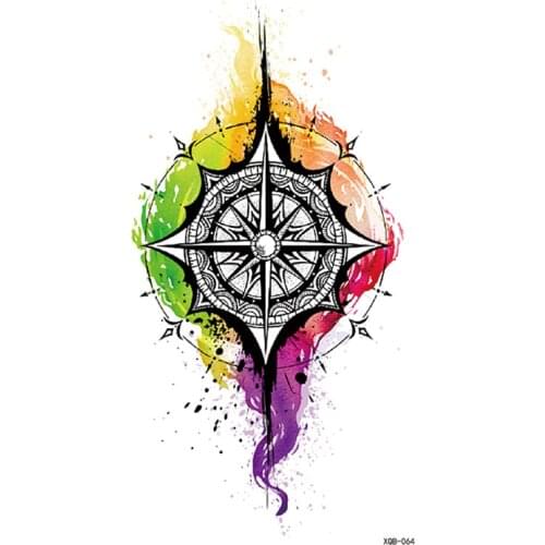 Watercolor Compass Temporary Tattoo Sticker for Girl Women Men Fake Tattoos Waterproof Tatoo Transferable Body Art Tatto