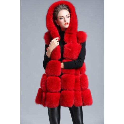 Fashion womens hooded coat Chic plus size XXXL faux Vest soft warmed fur waistcoat