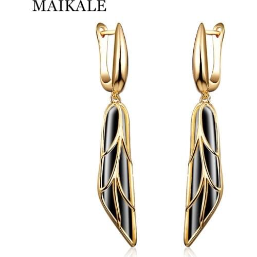 MAIKALE Classic wing Shape Drop Earrings Copper AAA Cubic Zirconia Long Earrings Plated Gold Earrings For Women Send Gift