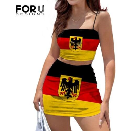 FORUSEDIGNS Two Piece Set Women Skirt Germany Flag Pattern Sexy Sleeveless Camis Crop Tops And Skirts 2021 Hot Style Jupe Et Top