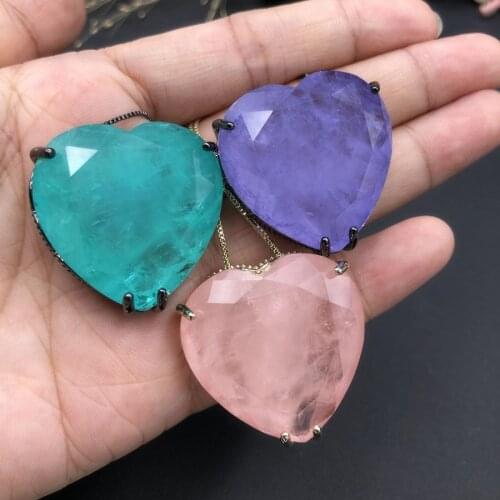 Fusion stone Love Heart Pendant Necklace For Women Fashion Charms Big Size Pendant Necklaces party jewelry Elegant Romantic Gift