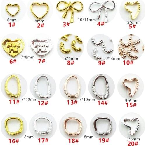 10pcs/lot Japan Korea 3D Nail Art Decorations Metal Cute Heart Bowknot Frame Nail Parts Alloy Nail Accessory Charm Nail Tips