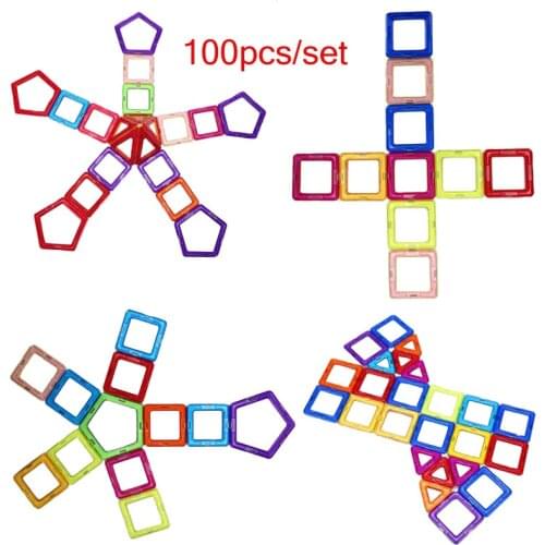 100PCS DIY Magnetic Constructor Triangle Square Bricks Magnetic Building Blocks Designer Set Magnet Toys For Children Gift