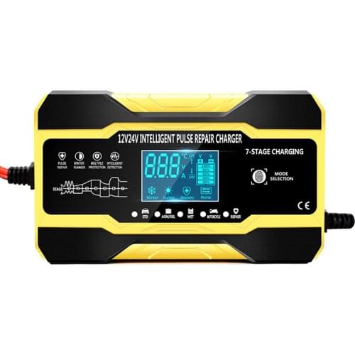 12V 10A 24V 5A Pulse Repair Charger Car Motorcycle Battery Charger Automatic Smart Fast Lead Acid Battery Charger LCD Display