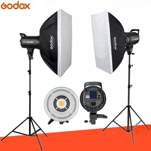 2pcs x Godox SL-60W CRI 95+ LED Video Light Kit SL60W 5600K + 60x90cm Softbox + 2.8m Stand + Remote Controller + Reflector
