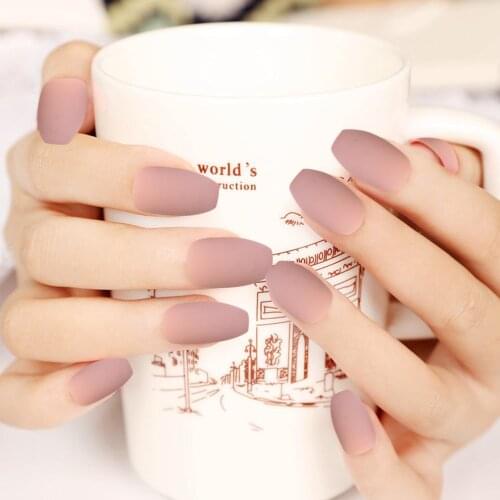 20/24pcs Matte False Nails Full Cover Artificial Pink Purple Color Long Sharp head Design Fake Nails Press On Nail Tips for Girl