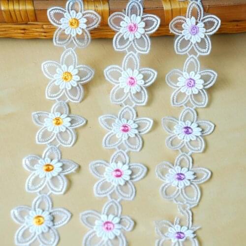 20Yards 5.5cm Flower Lace Ribbon Bridal Wedding Organza Orange Pink Purple Edge Applique Trim DIY Craft Fabric High Quality