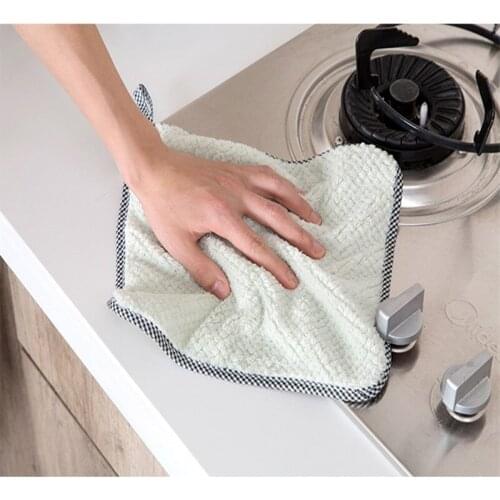 4pcs Home Cleaning Kitchen Towels Super Thicker Double Side Coral Fleece Wipe Kitchen Towel Cleaning Dish Washing Cloth