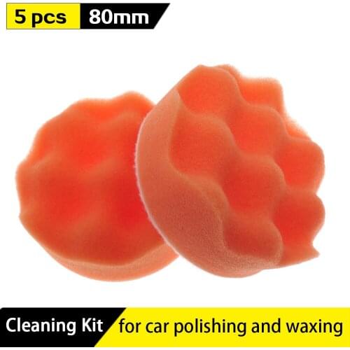 5Pcs 80MM Wave Buffing Orange Sponge Pad auto polishing kit Scouring Pad All Purpose for Car Bathroom Kitchen
