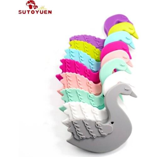 Sutoyuen 5PCS Silicone Swan Baby Teether Animal Pendants Charms Nursing Accessories Baby Pacifier Chain Toys Silicone Teether