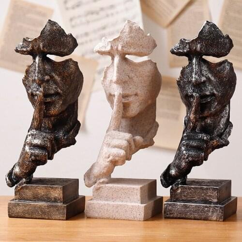 Abstract Silence Is Golden Figurine Resin Hand Face Silent Men Statue Sculpture Home Office Living Room Decoration T562