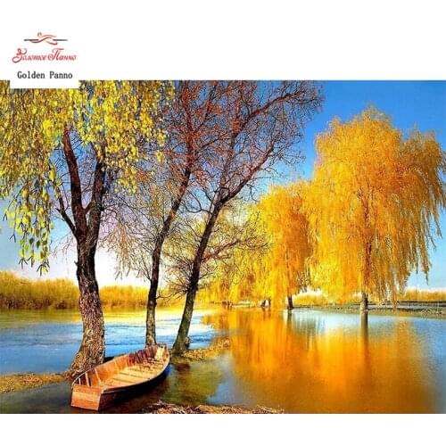 GOLDEN PANNO Diamond Painting Full Square 5D Diy Daimond Embroidery Diamant Mosaic Sale Displasy Broderie Diamant Autumn Scenery