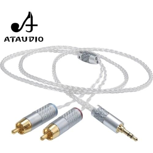 ATAUDIO Silver-plated Hifi 3.5mm to 2RCA Audio Cabler PC Mobilephone Amplifier Interconnect High Quality 3.5 Jack to RCA Cable