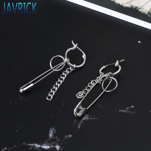 Safety Pin Shape Geometry Long Chain Tassel Irregular Earrings Korean Jewelry F3MD