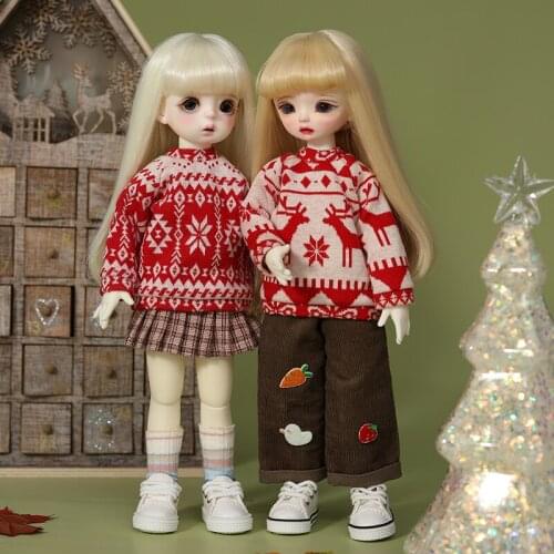 Bjd6 baby clothes 1 / 6 baby warm Christmas elk hot stamping wide leg pants