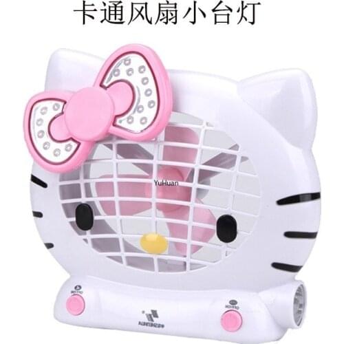 Power Supply or Battery 2-in-1 Cartoon Mini Kitty Fan USB Electric Fan Handheld USB Mini Fan with LED Light