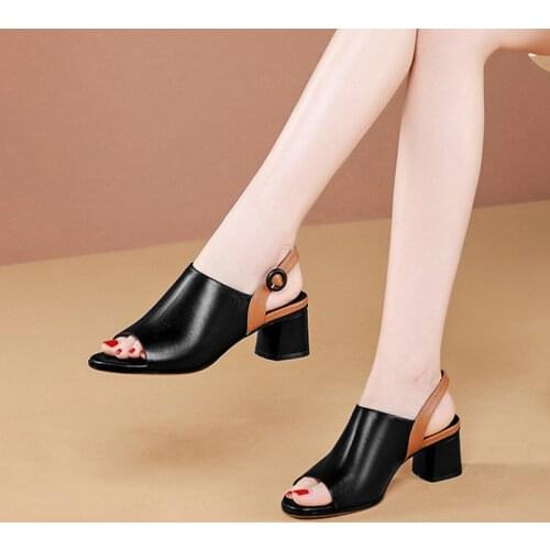 New Fish Mouth Rear Empty Sandals Women New Summer Fashion Mid-heel Thick Heel Womens Outer Wear Womens Shoes