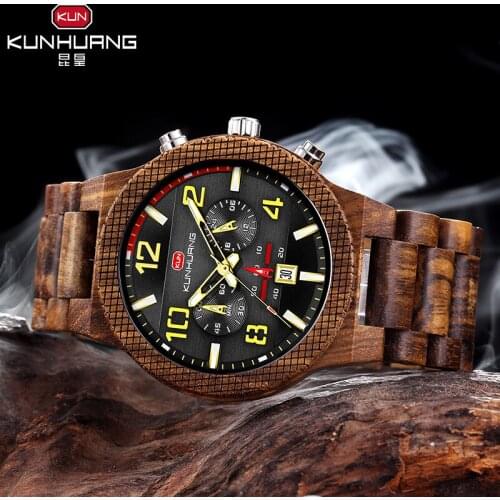 Top Wooden Multi-function Watch Mens Wood Watches Luxury Luminous Mens Quartz Retro Watch Men Sport Timepieces Relogio