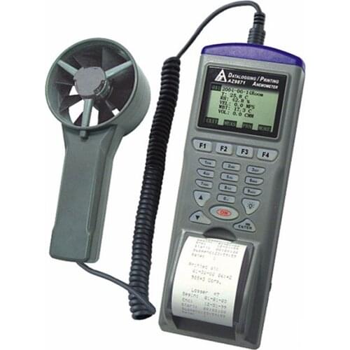 Anemometer air flow data logger with thermal printer function to measure air speed RH% temperature dew point wet bulb AZ9871