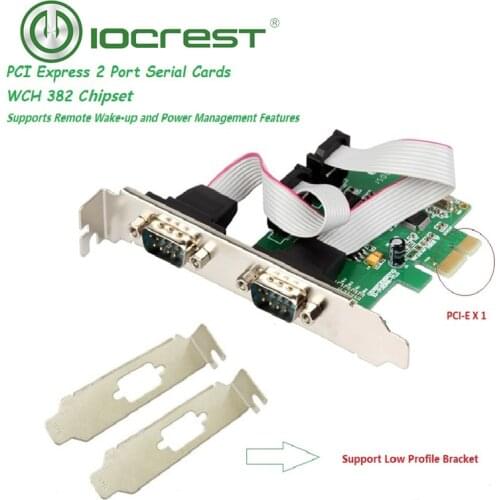 IOCREST PCI Express 2 Ports Serial RS232 Com db9 Controller Card PCI-e 1.0 x 1 WCH382 Chip with Low Profile Bracket
