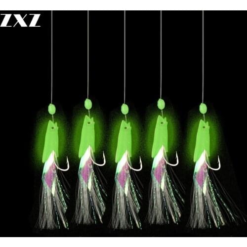 25pcs 5bags Carbon Steel Sea Fishing Hook Tring Hook Tied Transparent Line Luminous Beads Saltwater Night Fishing Sabiki Hooks