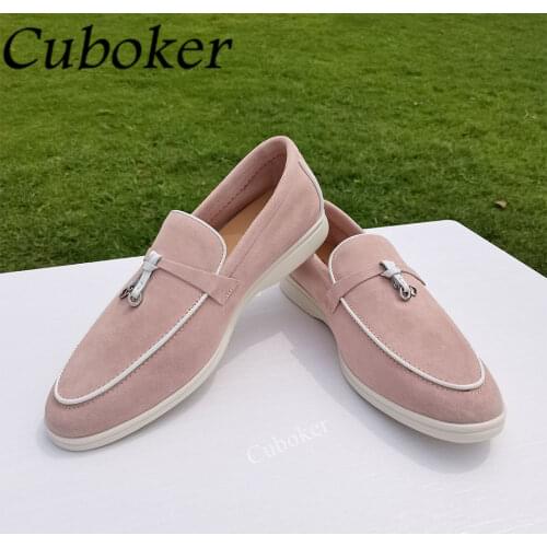 Kid Suede Flat Women Loafers Round Toe Slip On Metal Lock Decor Hot Sale Brand Designer Causal Summer Walking Shoes For Women