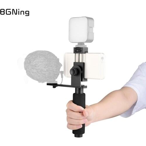 Mobile Phone Handheld Monopod Clip Cold Shoe Mount Light Microphone Expansion Handle Grip Vlog Live Bracket Tripod Stabilizer