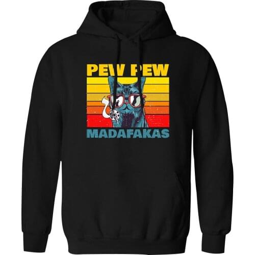 Mens Hooded Pew Madafaka Cat Long Sleeve K-pop Sweatshirt Vintage Outwear Hipster Clothing Tops Retro Hoody Tracksuits Homme