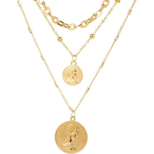 52474 new gold seal Pendant Necklace creative metal multi-layer clavicle chain for women