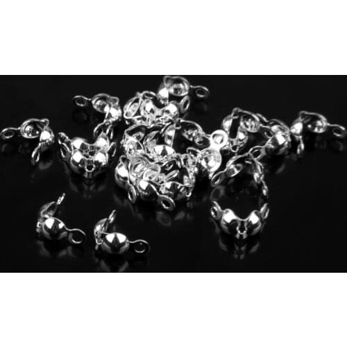 20 Silver color Plated Charlotte End Crimps Bead Tips 4mm Clamshell Knot Covers