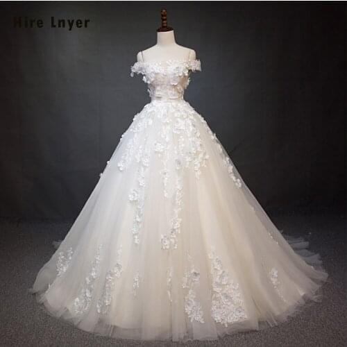 HIRE LNYER Custom Made Short Sleeve Pearls Appliques Flowers Gorgeous Princess Ball Gown Wedding Dresses Alibaba Robe De Mariee