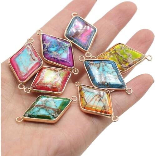 Natural Stone Water Drop Shape Colorful Emperor Stone Connectors Pendants for Jewelry Making DIY Necklace Women Gift 21x38mm