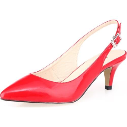 Women Pumps Daily all-match Shoes Pointed Toes High Heels Large Size New 6cm Low Casual Back Empty Buckle Red Wedding shoes