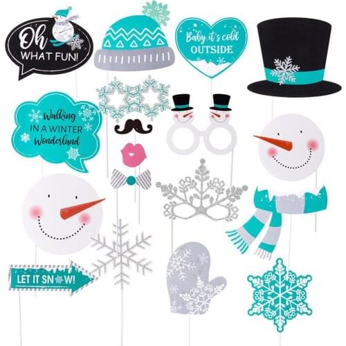 Fun Glittery 18pcs Winter Wonderland Photo Booth Props Snowflake Snowman Let It Snow Christmas Decorations Baby Birthday Party