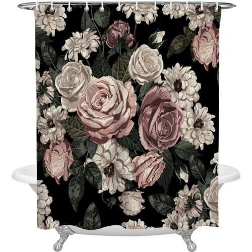 Plant Flowers Green Leaves Bathroom Shower Curtain Polyester Fabric Waterproof Shower Curtains with Hooks